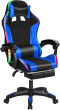 Gaming Chair with Bluetooth Speakers LED Light Adjustable Height Retractable Footrest &amp Massage Lumbar Support - Ergonomic Office Computer Chair for Adults Gamers Internet Cafe Home Blue