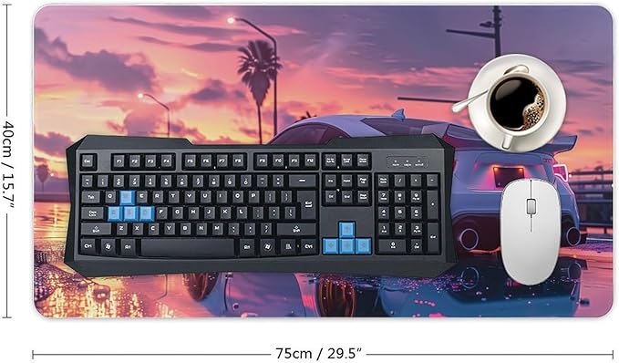 JDM Car Modified BRZ Sunset Large Gaming Mouse Pads Non-Slip Rubber Base Desk Mat Laptop Computer Accessories Supplies Writing Pad for Office Home 40X75cm