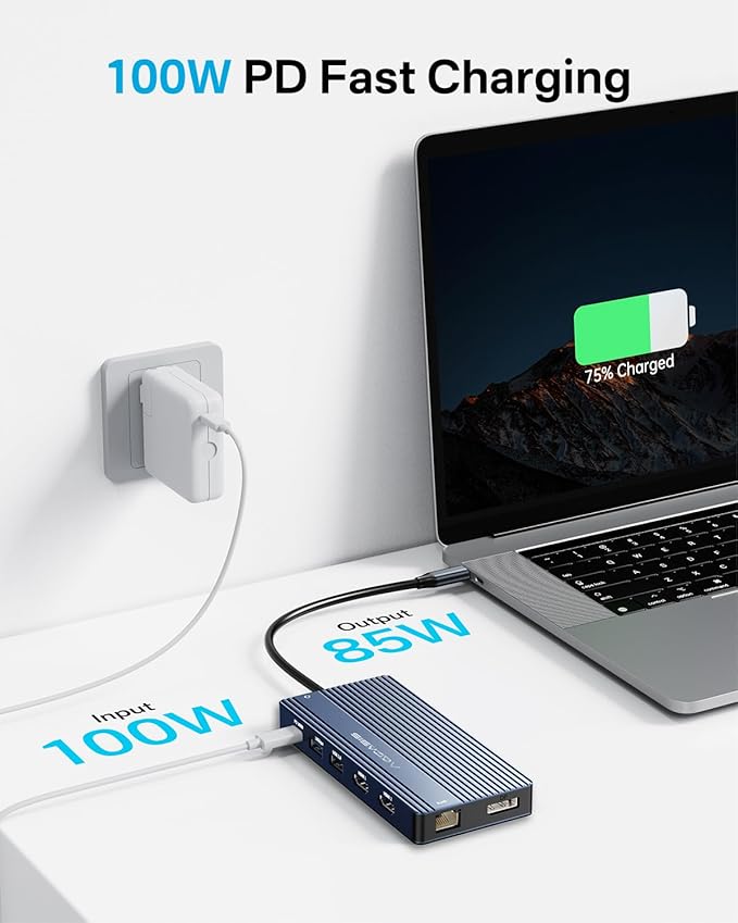 USB C Hub 14-1 USB C Docking Station Dual Monitor with 2 HDMI+DP(4K60Hz) Ethernet 3 USBC 10Gbps100W PD SD/TF 3.0 Audio Laptop Docking Station for MacBook/Dell/HP/Lenovo ThinkPad/Surface (Grey)