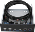 Wendry USB 3.0 Front Panel Hub Optical Drive 5.25-inch Front Panel 4-Ports Support USB 3.0 USB 2.0 Microphone Input and Audio Output Port for Computer case 19PIN HD Audio Extension Front Panel