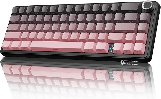 ATTACK SHARK X66 Wireless Mechanical Gaming Keyboard with KnobTri Mode USB-C/BT5.0/2.4G Gasket Mounted 60% RGB Gaming KeyboardSide Printed PBT Keycap Hot Swappable Strawberry Switch(BlackBerry)