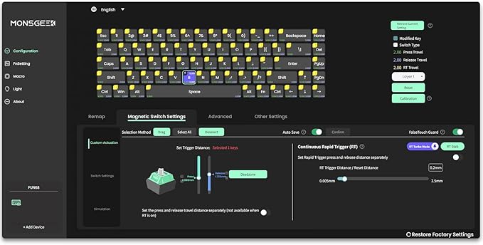 MONSGEEK FUN68 Rapid Trigger Gaming Keyboard 8k SP HE Tri-Mode 65% White Keyboard Glare Magnetic Switch