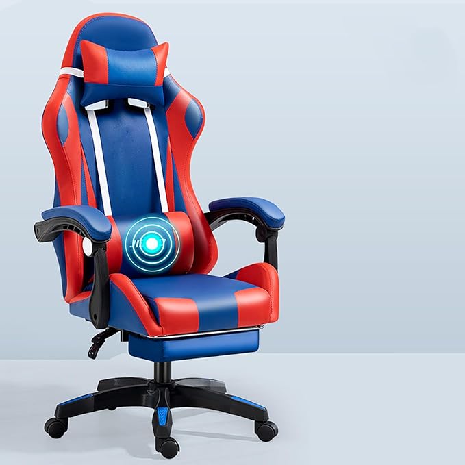 RGB Gaming Chair with Footrest Ergonomic Massage Computer Desk Chair Video Gaming Chair with Speakers Lumbar Support Height &amp Angles Adjustable Reclining Gamer ChairStandard