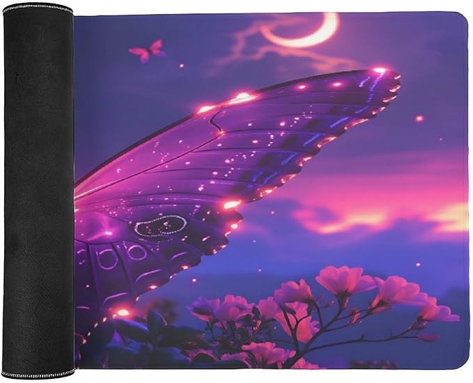 Purple Butterfly Mouse Pad Large Desk Mat Extended Keyboard Mouse Pad with Non-Slip Base and Stitched Edge Mouse Mat Desk Pad 36x16 Mouse Pads for Desk Home Office Gaming