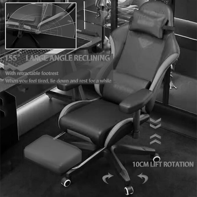 Gamer Chair with Foot Rest Cool Armor Embroidery Decoration Gaming Chair Ergonomic 120° Golden Angle Racing Chair Load Bearing 190kg/418.9lbs (Color : Black Size : 121-131 * 50cm)