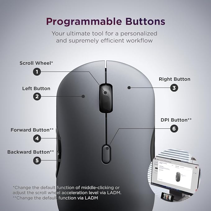 Lenovo 700 Multi-Device Wireless Mouse Bluetooth or 2.4 GHz USB-A Connection Connect up to 3 Devices 36 Month Battery Life Luna Grey