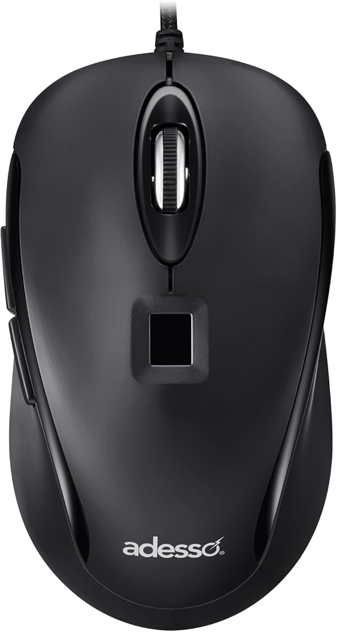 Adesso iMouse F1 Wired USB Mouse with Fingerprint Reader 1200 DPI AES 256 Encryption Biometric Security Windows Hello Compatible TAA Compliant Made in Taiwan