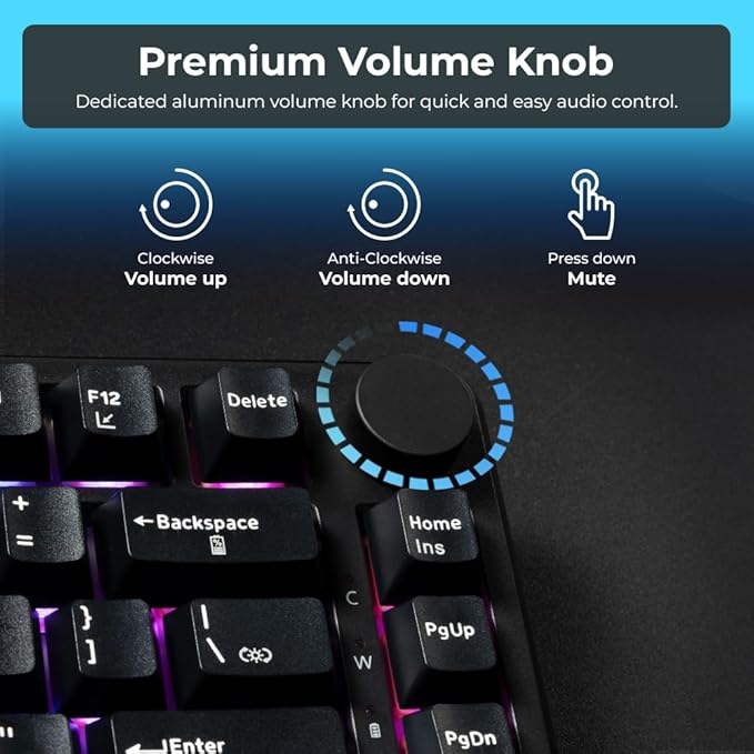 TECWARE Ghost 75% Wireless Mechanical Keyboard | RGB Gaming Keyboard with Volume Knob | Tri-Mode 2.4GHz/Bluetooth/USB-C | Gasket Mounted | Hot Swappable Pre-Lubed Linear Switches | 4000mAh | Black
