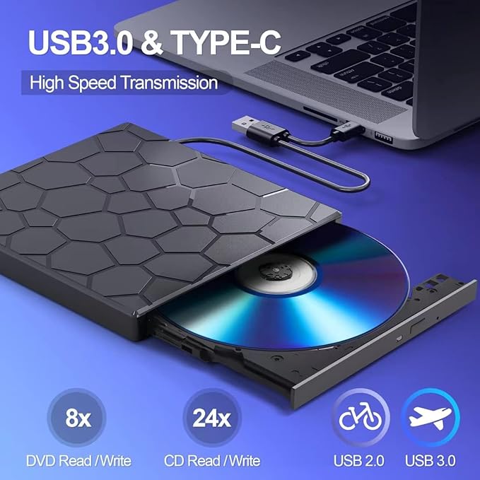 External CD/DVD Drive for Laptop DVD Player for Laptop with Carrying Case 8 in 1 USB 3.0 Ultra-Slim Portable CD Burner External Optical Compatible with Desktop MacWindows 11/10/8/7