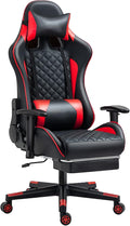 Gaming Chair with Footrest Office Racing Desk Ergonomic Chair Leather Reclining Gamer Chair Adjustable Armrest High Back Computer Chair red