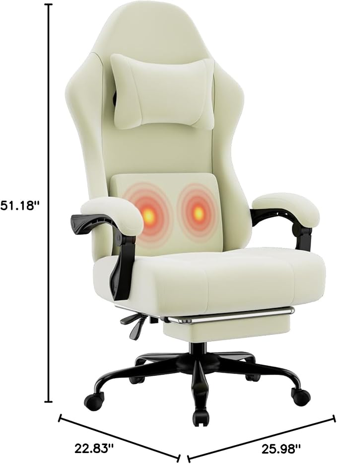 Ergonomic Gaming Chair Video Game Chair with Massage Lumbar Support and Footrest Height Adjustable Fabric Computer Chair with Pocket Spring Cushion
