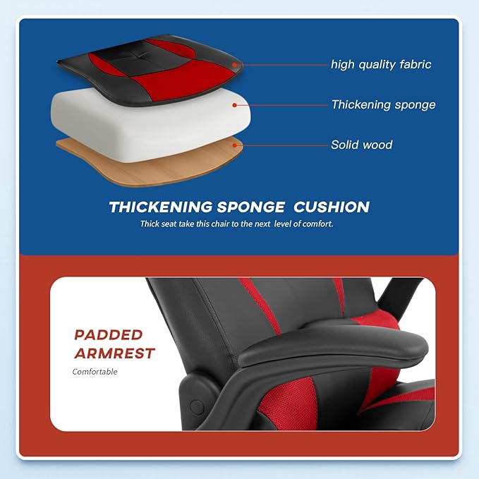 Gaming Chairs for Adults PU Leather Swivel Rolling Adjustable Game Chair with Lumbar Support Flip Up Arms Headrest for Adults Women Men Video Game Chairs Ergonomic Gaming Chair