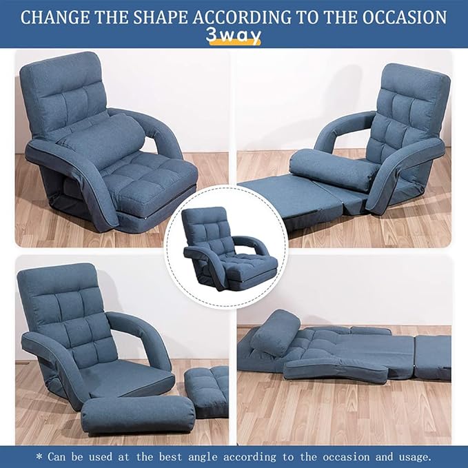 42 Position Adjustable Floor Chair Chaise Lounge Indoor Folding Lazy Sofa with Armrests and a Pillow Padded Adults Gaming Chairs for Living Room Bedroom Factory Price