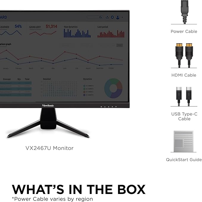 ViewSonic VX2467U 24 Inch 1080p Monitor with 65W USB C Ultra-Thin Bezels HDMI and VGA Input