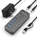 RSHTECH 7-Port Powered USB 3.2/USB C Hub with 10Gbps USB-A 3.2 2 USB-C 3.2 4 USB 3.0 Ports Individual Touch Switches 3.3ft Cable and 5V Power Adapter USB Hub Splitter for Laptop/PC RSH-ST07C
