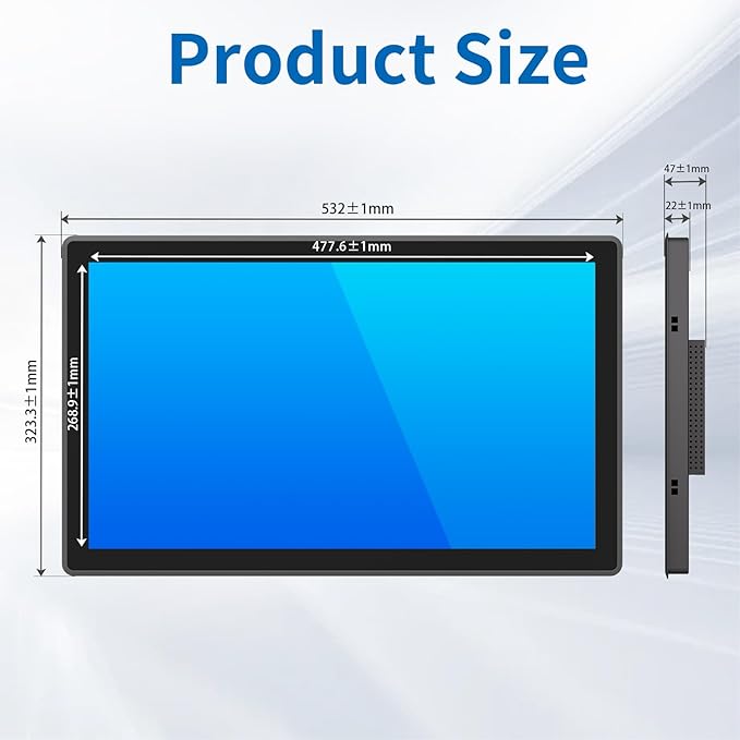 21.5 Inch Industrial Touch Screen Monitor 10 Points Touch Ratio 16:9 Capacitive PCAP Display 1920 x 1080R Active Matrix TFT LCD LED Backlight VGA DVI HD-MI Ports