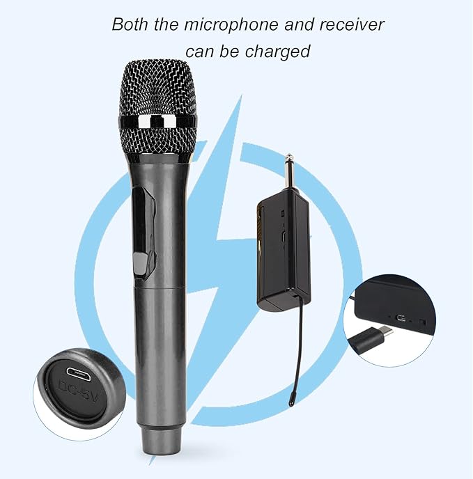 Cuifati Cordless Microphone Dual Digital Dynamic Microphone with Receiver 50m Range 3.5mm Adapter Microphone with Smart LED Display for Singing Karaoke Meeting Wedding (Black)