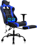 Gaming Chair With Footrest and Massage Lumbar Support Height Adjustable High Back Reclining Computer Chair for Adults - 360-Swivel Blue