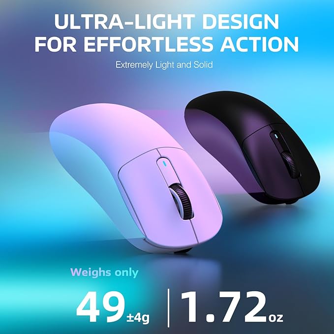 ATTACK SHARK X3 Wireless Gaming Mouse 49g Ergonomic Computer Mouse Triple Modes PAW3395 26K DPI Optical Sensor 200h Battery Life Programmable Buttons Gaming Accessories for PC/Laptop/Mac (White)