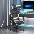 Massage Gaming Chair with Footrest and Lumbar Support Computer Chair Height Adjustable Game Chair with 360°-Swivel Seat and Headrest Black and Cream Fabric