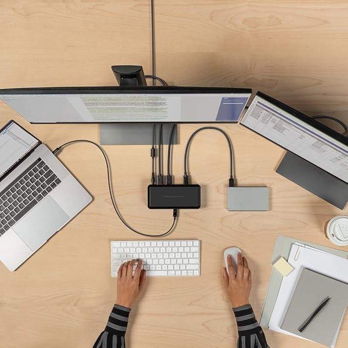 Belkin Thunderbolt 3 Dock Plus Thunderbolt 3 Cable - USB-C Hub - 8-In-1 Docking Station for MacOS &amp Windows Dual 4K @60Hz 40Gbps Transfer Speed 60W Upstream Charging w/ Ethernet &amp Audio Po