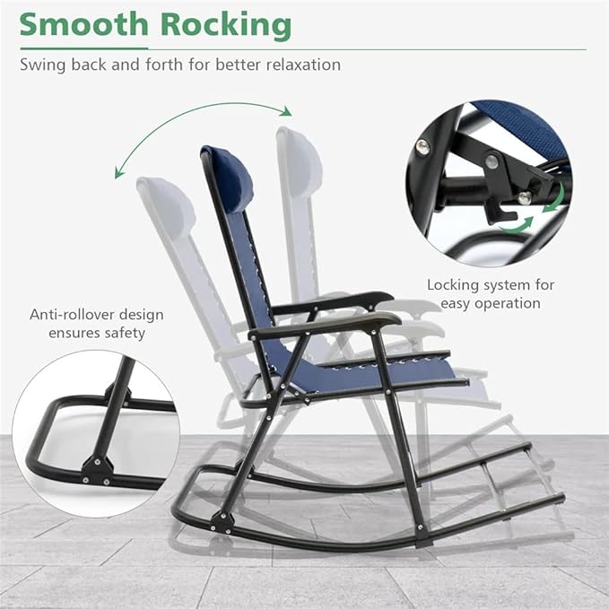 Office Chair Gaming Chair Computer Chair Patio Camping Rocking Chair Folding Rocking Chair Footrest Blue