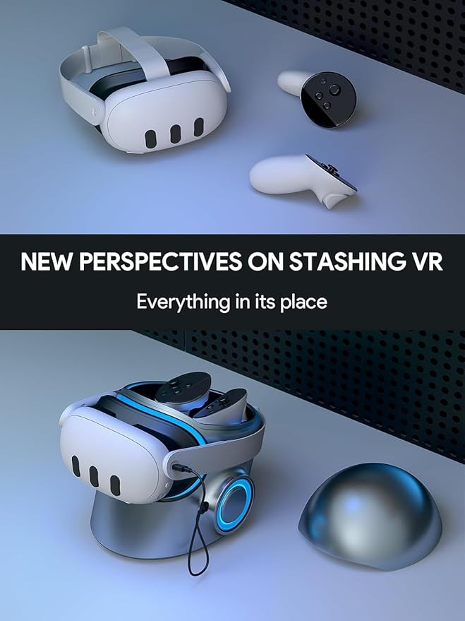 Aubika 3 in 1 VR Charging Station Pro - 120W Fast Charging Dock with 3 USB-C PortsHidden Storage &amp RGB LightDesktop OrganizerCompatibility for Meta Quest 3/3S/Pro/2 Meta Quest AccessoriesSil