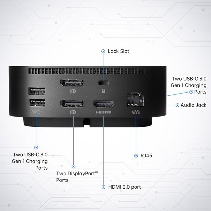 HP Docking Station for Dual Monitor Bundle - 1 Year Warranty HP USB-C G5 Dock for USB-C &amp Thunderbolt Laptop with 120W AC Adapter + HDMI &amp DisplayPort Cables + USB Cable