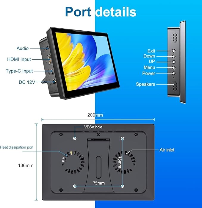 8 Inch Touchscreen for Raspberry Pi5-Point 1280 * 800 IPS Touchscreen Portable Monitor with HDMI Interface Dual-Speaker for Raspberry Pi 5/4B/3B+/3B/B+ Jetson Nano Win11/10/8/7(8'' 1280*800)