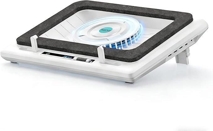 llano Laptop Cooling Pad Gaming Laptop Cooler with Powerful Turbo Cooling Fan(5.5inch Diameter) Infinitely Variable Speed Touch Control Sealed Foam for Fast Cooling Laptop 15.6-21in (White)