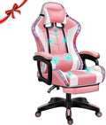 Gaming Chair with RGB LED Lights Ergonomic Massage Computer Gaming Chair with Footrest and Bluetooth Speakers High Back Video Game Chair with Swivel Seat Headrest and Lumbar SupportPink