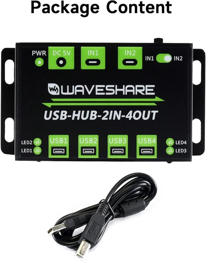 Waveshare Industrial Grade USB HUB Extending 4X USB 2.0 Ports Switchable Dual Hosts Sharing USB Devices for Two Hosts Without Power Supply