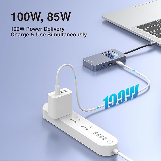 USB C Hub 6 in 1 Smart Docking Station with Screen HDTV 4K@60Hz 100W PD Fast Charging USB-C/A 5Gbps 3.0 Date Ports Travel-Friendly for Dell HP MacBook Air/Pro iPad Surface Samsung Galaxy and More.