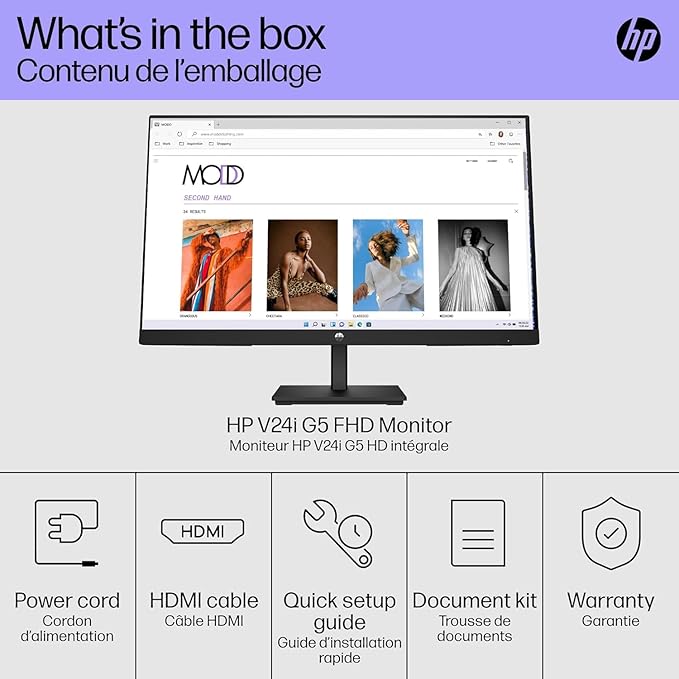 HP V24i G5 24 Inch Computer PC Monitor Full HD IPS 60Hz Refresh Rate 5ms Response Time 250 Nits Brightness AMD FreeSync Anti-Glare Low Blue Light HDMI DisplayPort Black (Renewed)