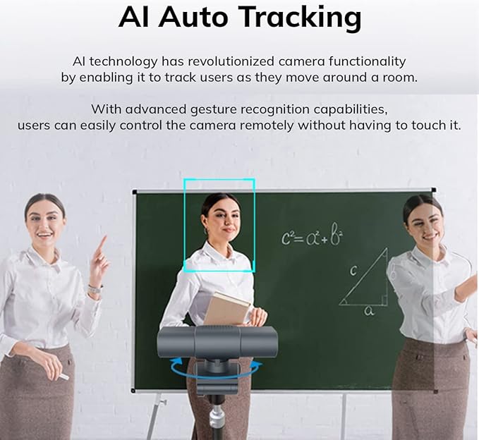 Project Telecom Hawk AI 4K Auto Tracking PTZ Webcam Gesture Control Wired USB-A &amp USB-C Black Compatible with Microsoft Teams Zoom Cisco Webex