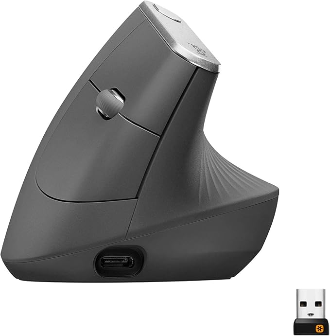 Logitech MX Vertical Wireless Mouse – Ergonomic Design Reduces Muscle Strain Move Content Between 3 Windows and Apple Computers Rechargeable Graphite