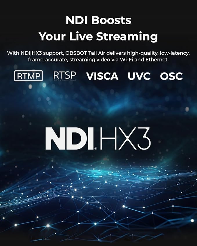 OBSBOT Tail Air with NDI Activated 4K Streaming Camera AI Tracking &amp Gesture Control PTZ Webcam for YouTube Twitch Church HDMI USB-C Wireless Unlimited Connect