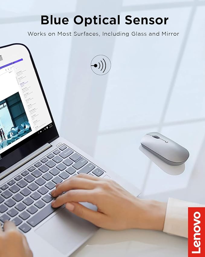 Lenovo 600 Bluetooth Silent Mouse Blue Optical Sensor Adjustable DPI 4 Button Microsoft Swift Pair Windows Chrome GY50X88832 Gray