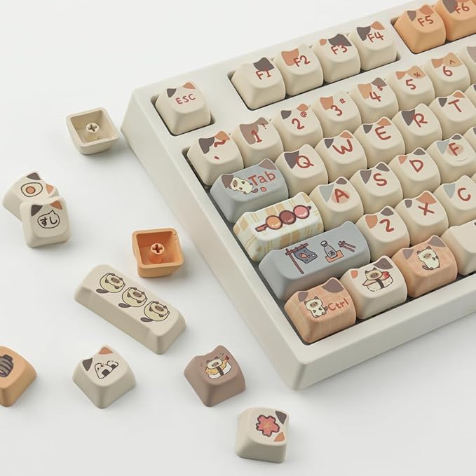 PBT Keycaps 144 Keys Cute Keycaps Dye-Sublimation Sushi Cat Keycap Mao Profile Custom Keycap for Cherry Gateron MX Swithes Mechanical Keyboards