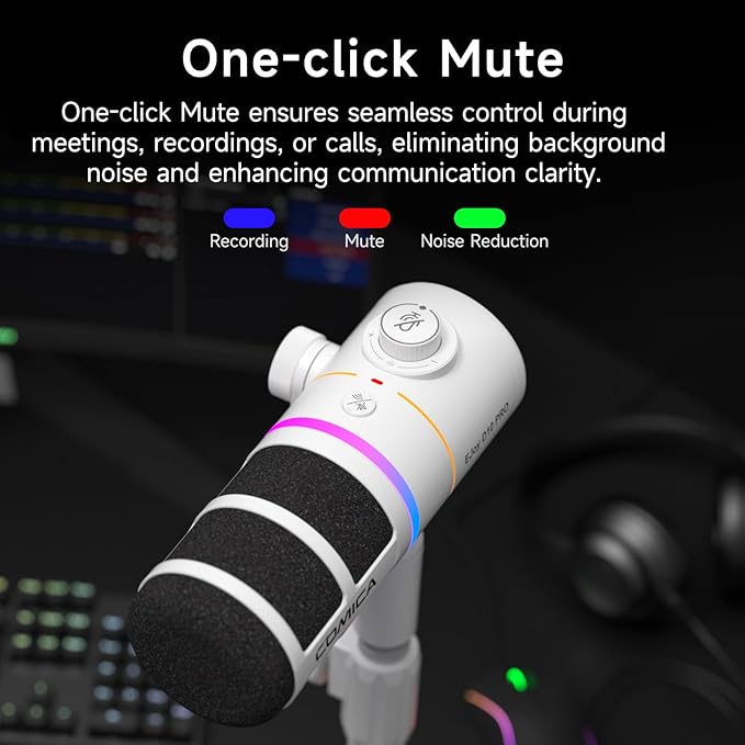 EJoy D10 PRO(D) Wireless USB Gaming Microphone – RGB Dynamic Mic with Wired/Wireless Modes XLR/USB-C Real-Time Monitoring 45H Battery Studio Mic for Gaming Streaming Podcast Recording (White)
