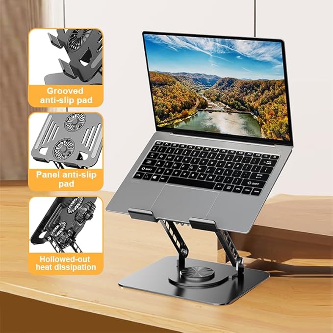 Laptop Cooling Stand with Fan and 360 ° Rotating Base Adjustable Height for Desk Gaming/Office Movie Watching and Screen Sharing Portable Computer Notebook Stand Compatible Up to 17 Inches