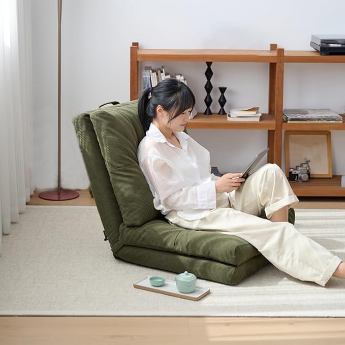 Floor Chair with Back Support Folding Floor Gaming Chair Adjustable Lazy Sofa Living Room for Adults &amp Kids One Seater Sofa Perfect for Reading Gaming Meditating(/Green)