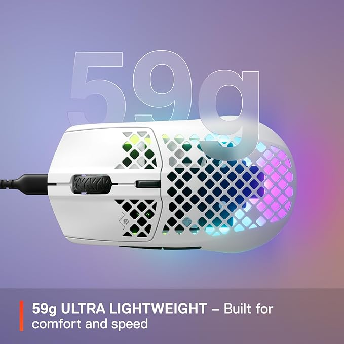SteelSeries Aerox 3 - Holey RGB Gaming Mouse - Ultra-lightweight Water Resistant Design - 8500 DPI TrueMove Core Optical Sensor - Snow