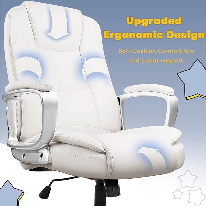 OFIKA Home Office Chair 400LBS Big and Tall Chair Heavy Duty Design Ergonomic High Back Cushion Lumbar Back Support Computer Desk Chair Adjustable Executive Leather Chair with Armrest