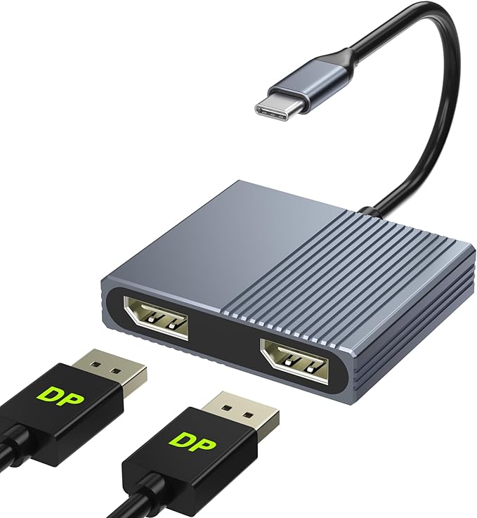 USB C to Dual DisplayPort Adapter 4K@60Hz Displayport Splitter Display Port to USB C Displayport MST Hub Display Port Splitter for Dual Monitors DisplayPorts Hub for Dell/Lenovo/HP etc