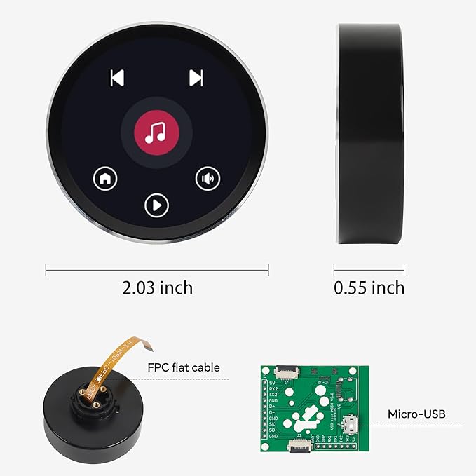 ESP32-C3 Round Knob Display 1.28 Inch 240×240 IPS TFT esp32 Development Board with Display for LVGL WiFi BLe Uart Rotary (Black)