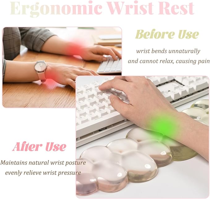 Gel Keyboard Wrist Rest Cloud Set Clear Ergonomic Wrist Support and Arm Support Keyboard Rest for Typing Pain Relief with Non-Slip Soft Washable Wrist Rest(Yellow Pink)