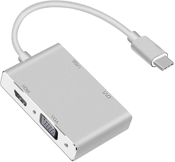USB C to VGA HDMI DVI USB3.0 Adapter 4 in 1 USB3.1 Type-C Hub Male to Female Multi-Display Video Converter for Mac Pro MacBook Air iPad Pro XPS and More