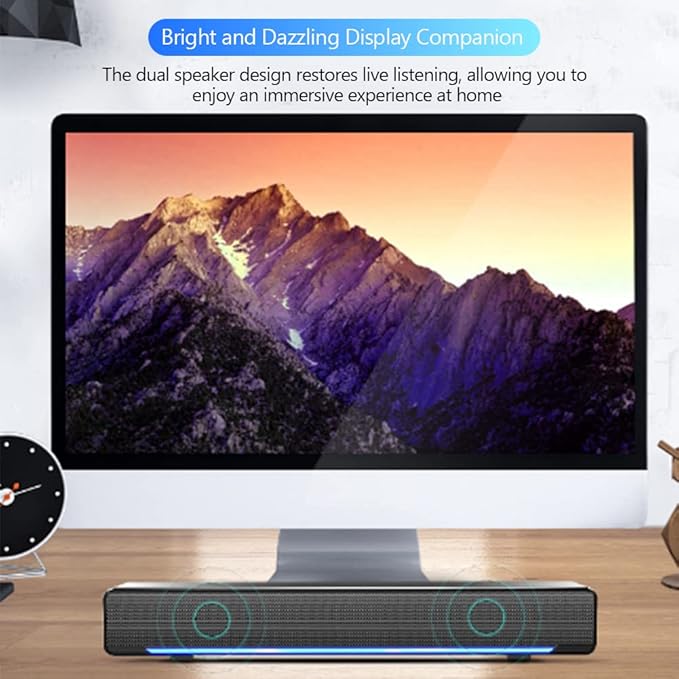 Wendry Computer Speakers3.5mm Computer Sound Bass Surround Sound BoxUSB Powered Portable Soundbar with 3D Stereo Sound and LED Breathing Light