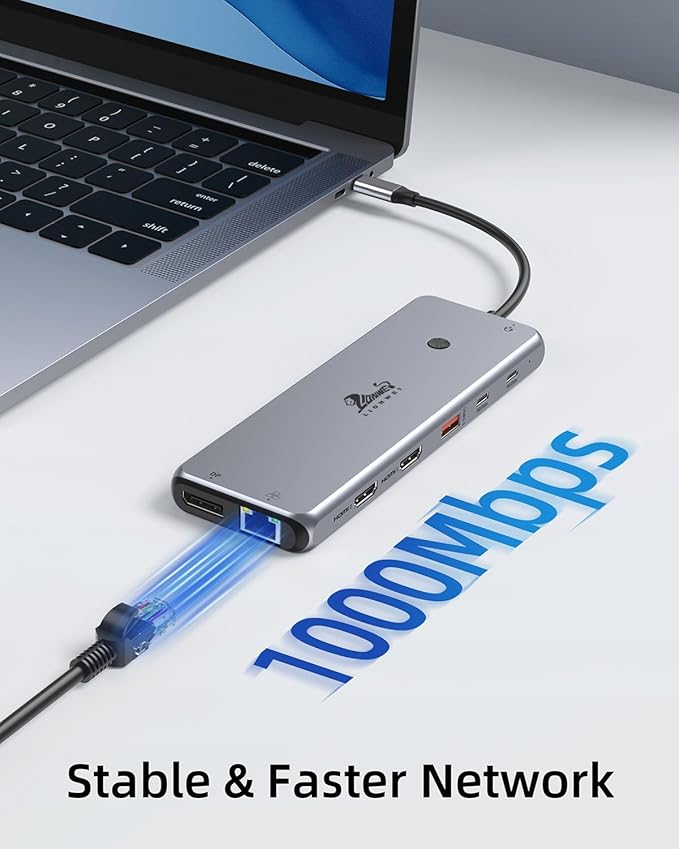 13 in 1 USB C Docking Station - Dual Monitor Triple Display 8 USB C/A Ports Ethernet Audio - LIONWEI USB C Hub for MacBookDellHPLenovoSurface
